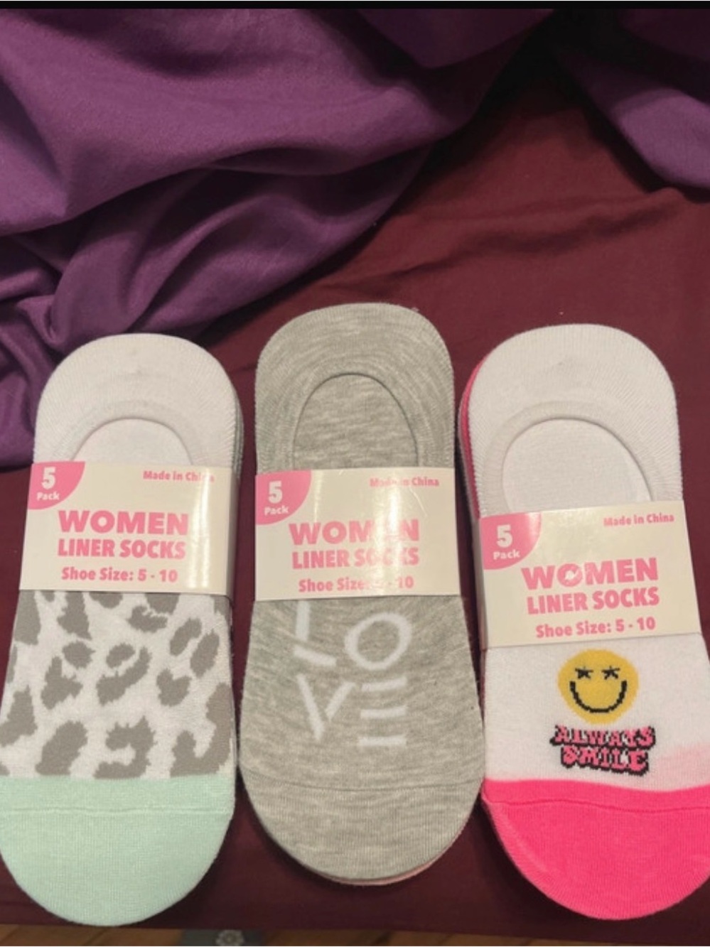 Women’s No-Show Liner Socks (5 Pack) - Gray, White, Pink